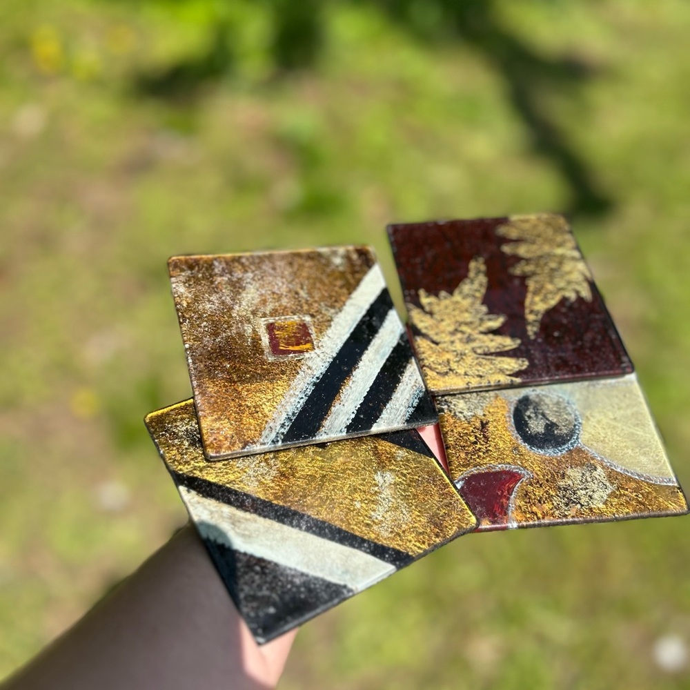 Abstract Gold and Black Coasters